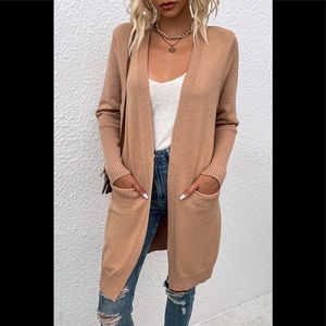 Ribbed Sleeve Longline Cardigan with Pockets